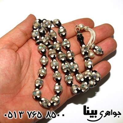 تسبیح یسر درشت صدف و نقره کوب با شرابه نقره