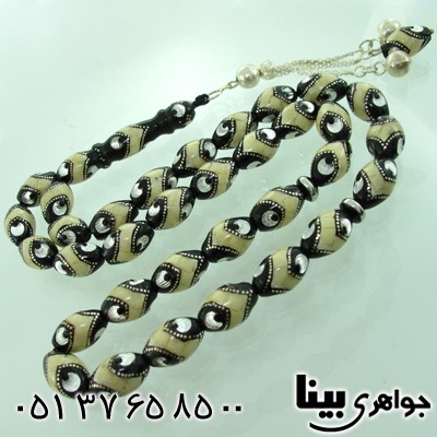 تسبیح یسر درشت نقره کوب با شرابه نقره