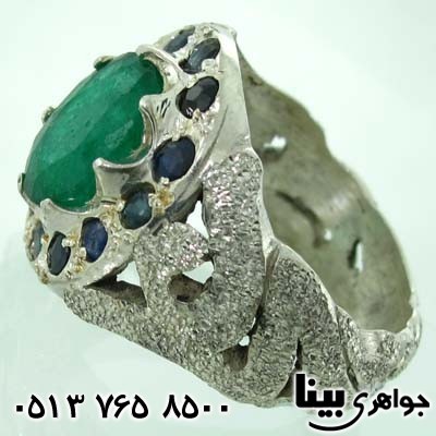 انگشتر چند جواهر زمرد و یاقوت کبود مردانه