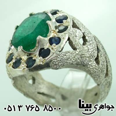 انگشتر چند جواهر زمرد و یاقوت کبود مردانه