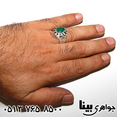 انگشتر چند جواهر زمرد و یاقوت کبود مردانه