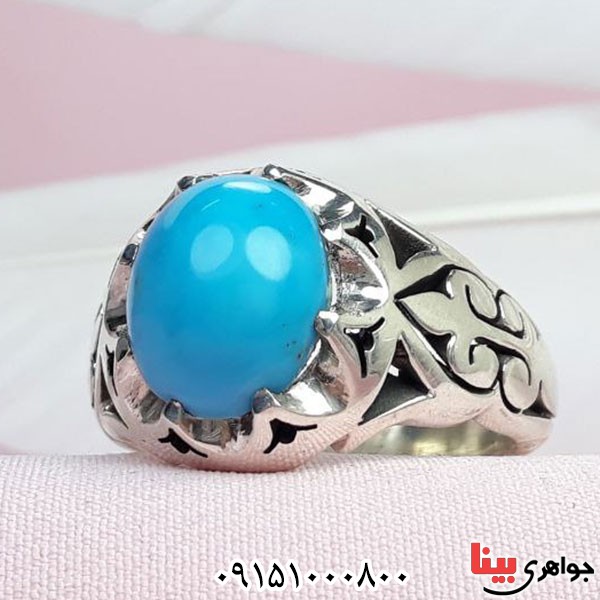 انگشتر فیروزه نیشابوری عجمی درشت شکیل و درجه یک فاخر _کد:33765