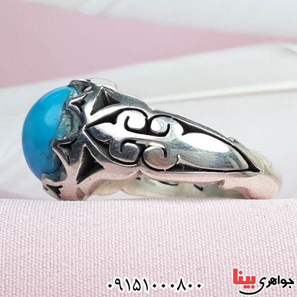 انگشتر فیروزه نیشابوری عجمی درشت شکیل و درجه یک فاخر _کد:33765