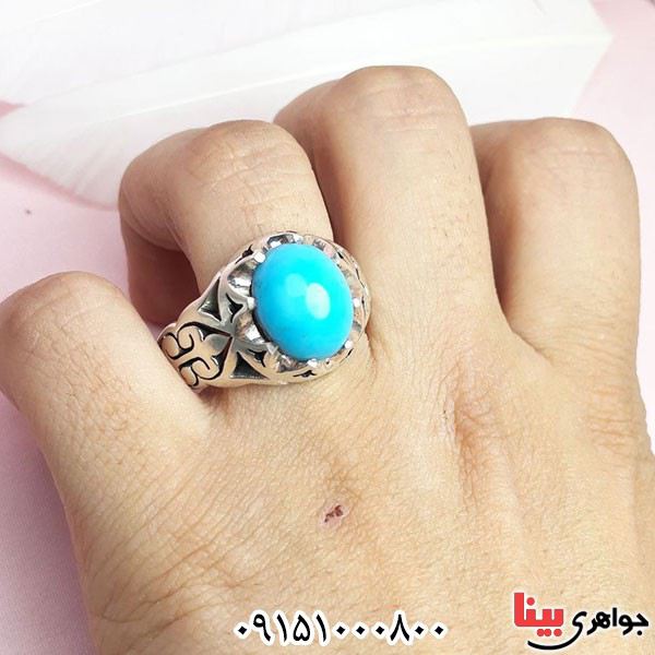انگشتر فیروزه نیشابوری عجمی درشت شکیل و درجه یک فاخر _کد:33765
