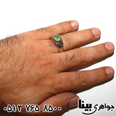 انگشتر زمرد کلمبیا و الماس مردانه