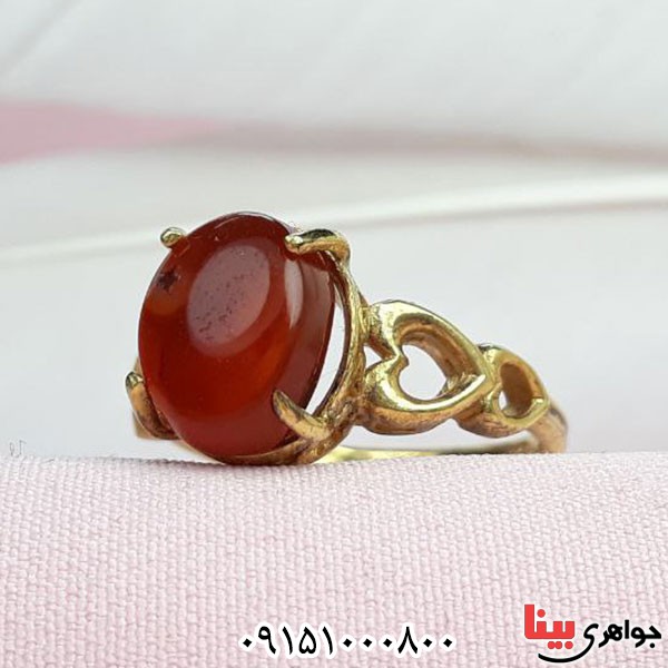 انگشتر عقیق یمنی سرخ بسیار شیک و جذاب آبکاری طلا _کد:33771