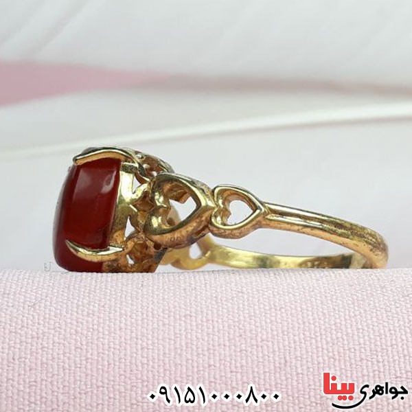 انگشتر عقیق یمنی سرخ بسیار شیک و جذاب آبکاری طلا _کد:33771
