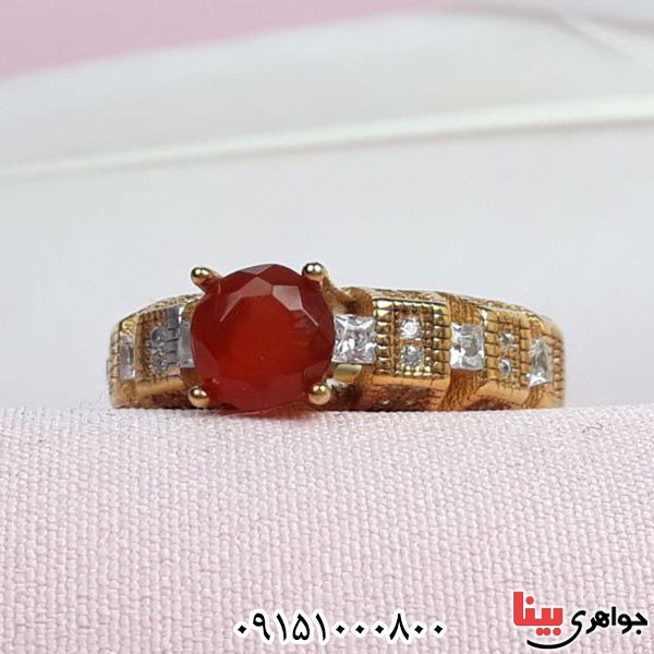 انگشتر عقیق یمنی سرخ بسیار خاص و جذاب آبکاری طلا _کد:33772