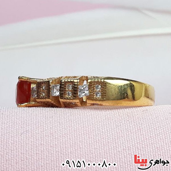 انگشتر عقیق یمنی سرخ بسیار خاص و جذاب آبکاری طلا _کد:33772