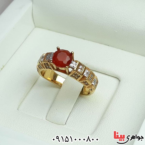 انگشتر عقیق یمنی سرخ بسیار خاص و جذاب آبکاری طلا _کد:33772