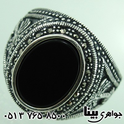 انگشتر عقیق سیاه (اونیکس) با نقش نخل