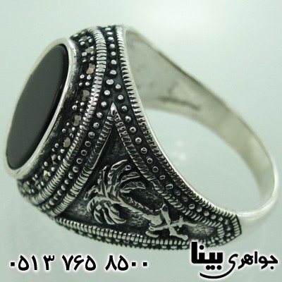 انگشتر عقیق سیاه (اونیکس) با نقش نخل