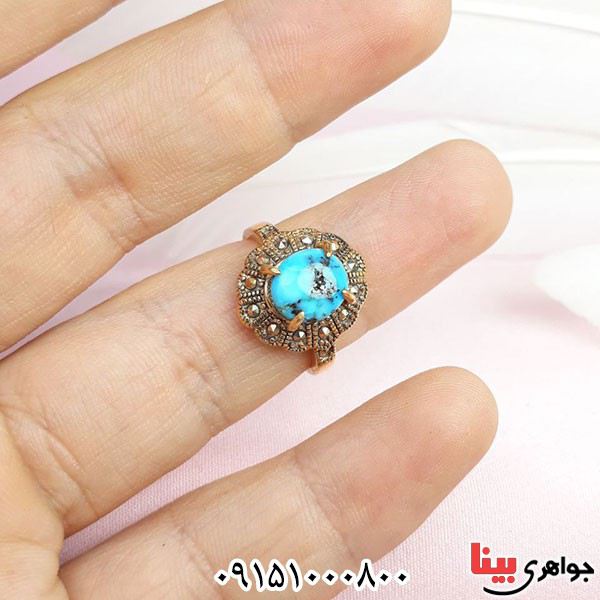 انگشتر فیروزه نیشابوری بسیار زیبا با آبکاری طلا _کد:33785