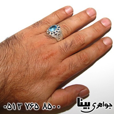 انگشتر چند جواهر توپاز و یاقوت کبود مردانه