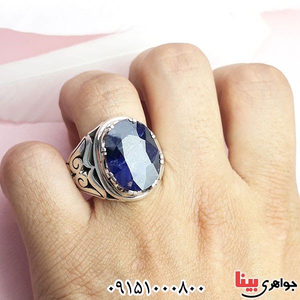 انگشتر یاقوت کبود فاخر مردانه درشت بسیار خوشرنگ و شیک _کد:33826