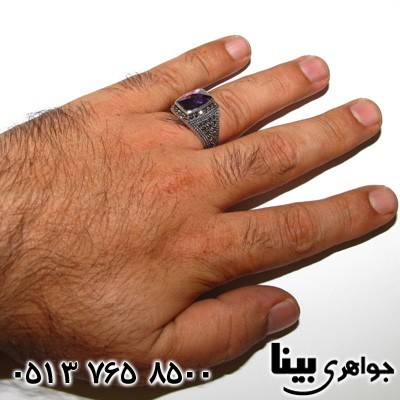 انگشتر آمتیست و حدید مردانه