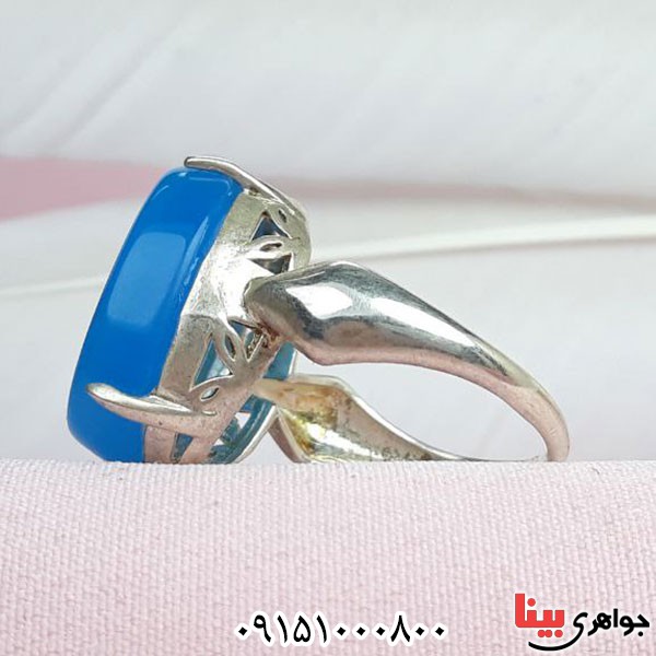 انگشتر عقیق آبی خوشرنگ با حکاکی یا زینب _کد:33835