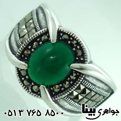 انگشتر عقیق سبز و حدید مردانه