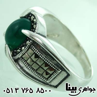 انگشتر عقیق سبز و حدید مردانه