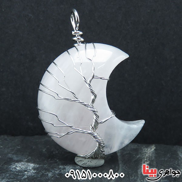 گردنبند کوارتز صورتی طرح ماه _کد:33870