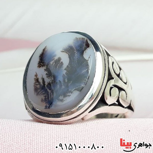انگشتر عقیق شجری درشت و فاخر طرحدار مردانه _کد:33902