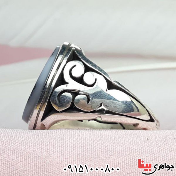 انگشتر عقیق شجری درشت و فاخر طرحدار مردانه _کد:33902