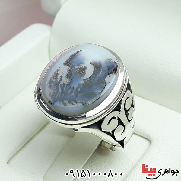 انگشتر عقیق شجری درشت و فاخر طرحدار مردانه _کد:33902