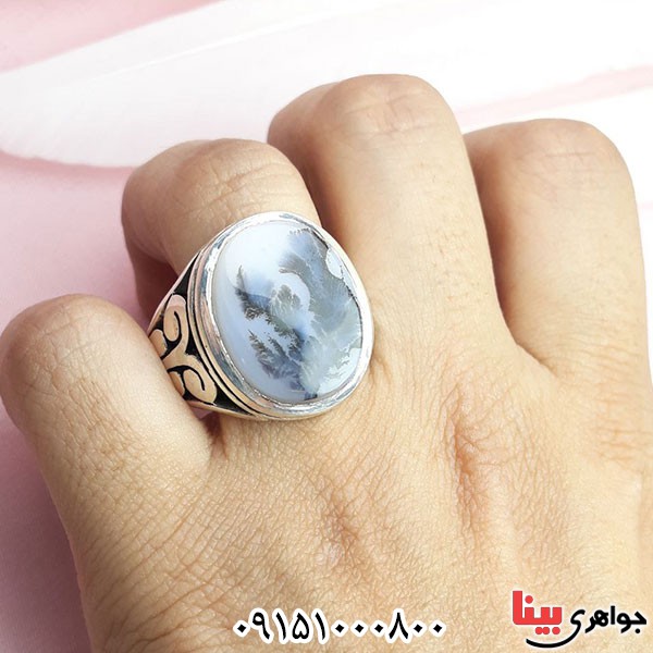 انگشتر عقیق شجری درشت و فاخر طرحدار مردانه _کد:33902