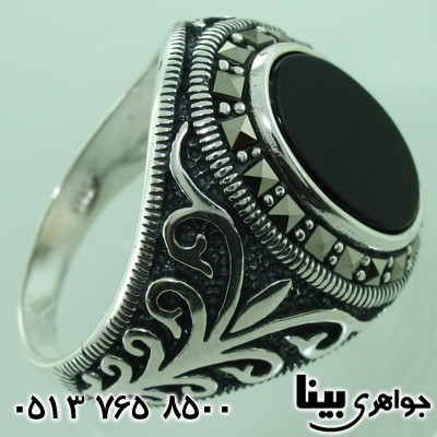 انگشتر عقیق سیاه (اونیکس) و حدید درشت