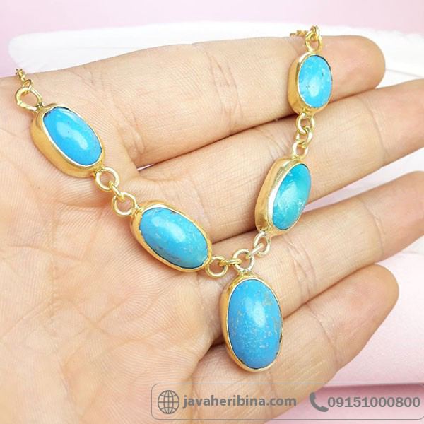 سینه ریز فیروزه تبت با آبکاری طلا _کد:33947