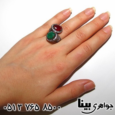 انگشتر جید سرخ و سبز دایره ای