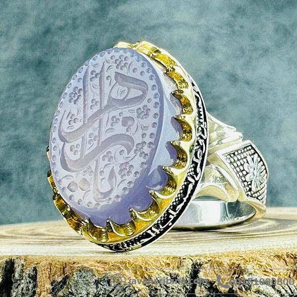 انگشتر عقیق کبود خطی با حکاکی یا زهرا _کد:33978