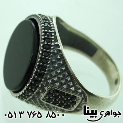 انگشتر عقیق سیاه (اونیکس) درشت دایره ای