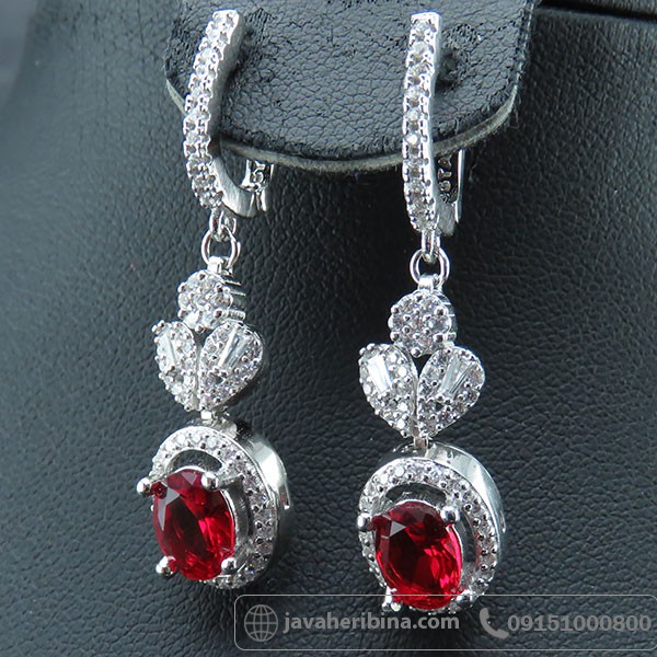 گوشواره نقره طرح یاقوت سرخ شیک و زیبا _کد:34015