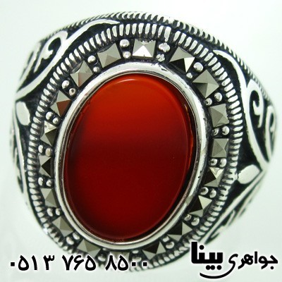 انگشتر عقیق قرمز و حدید درشت