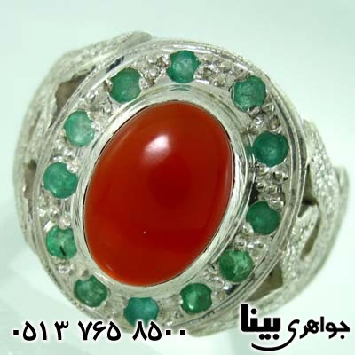 انگشتر چند جواهر عقیق یمنی و زمرد یا علی مردانه