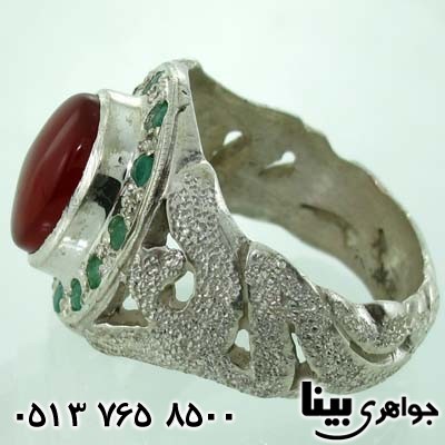 انگشتر چند جواهر عقیق یمنی و زمرد یا علی مردانه