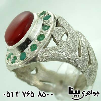 انگشتر چند جواهر عقیق یمنی و زمرد یا علی مردانه