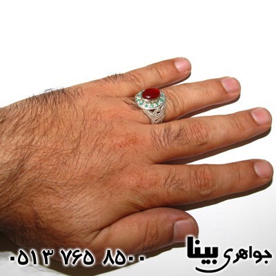 انگشتر چند جواهر عقیق یمنی و زمرد یا علی مردانه