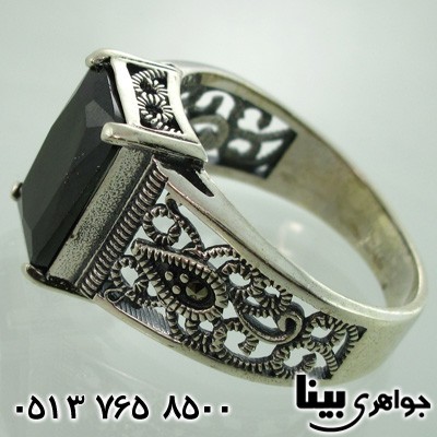 انگشتر عقیق سیاه (اونیکس) درشت طرح ملیله