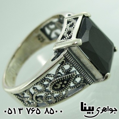 انگشتر عقیق سیاه (اونیکس) درشت طرح ملیله