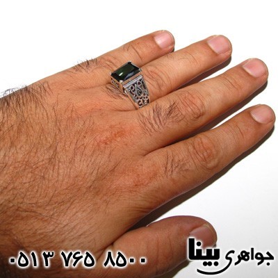انگشتر عقیق سیاه (اونیکس) درشت طرح ملیله