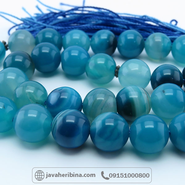 تسبیح عقیق آبی 33 دانه ای سایز 10 _کد:34140