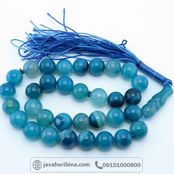 تسبیح عقیق آبی 33 دانه ای سایز 10 _کد:34140