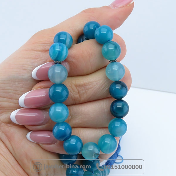 تسبیح عقیق آبی 33 دانه ای سایز 10 _کد:34140