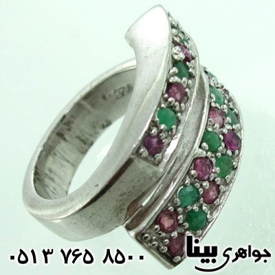 انگشتر چند جواهر یاقوت سرخ و زمرد رعد