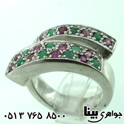 انگشتر چند جواهر یاقوت سرخ و زمرد رعد