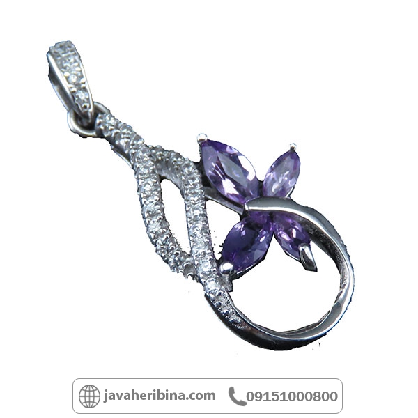 گردنبند آمتیست نقره زنانه طرح پروانه _کد:34182