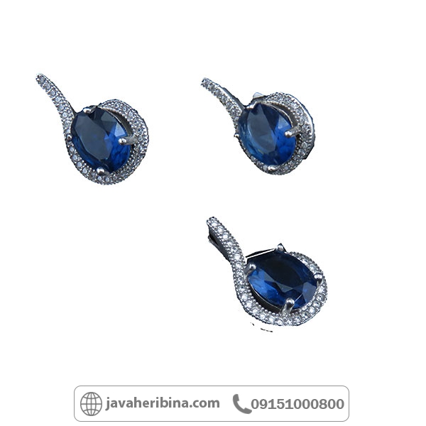 سرویس یاقوت کبود نقره زنانه شیک و زیبا _کد:34190