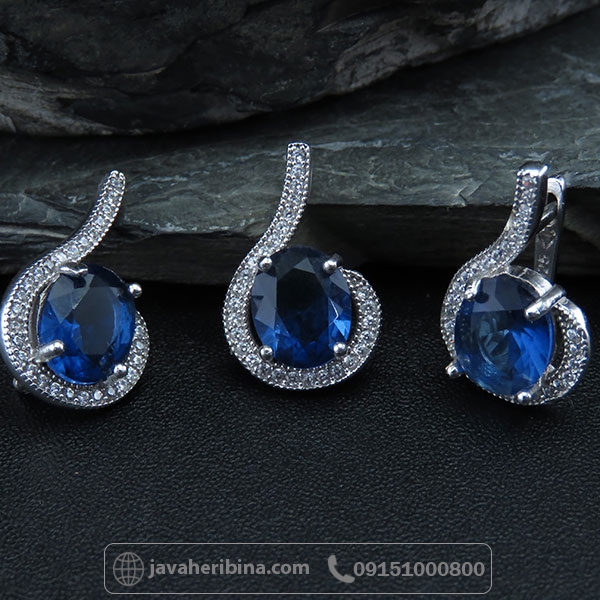 سرویس یاقوت کبود نقره زنانه شیک و زیبا _کد:34190